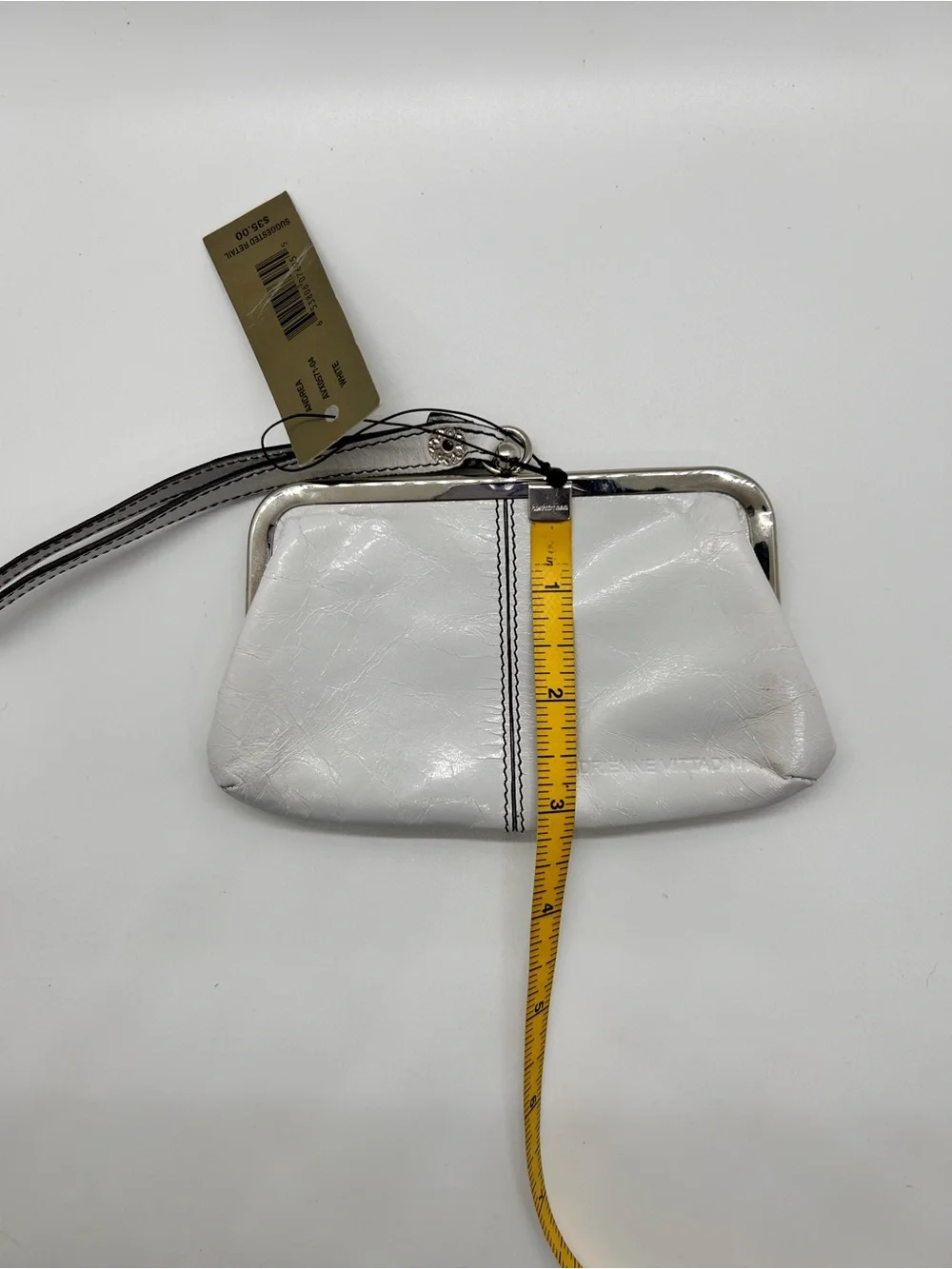 New Adrienne Vittadini White Leather Wristlet Coin Purse with Center Stitching